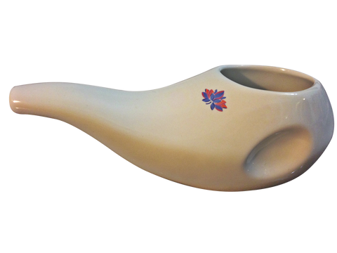 Sattvic Path Ergonomic Ceramic Neti Pot in White Dove - Handmade